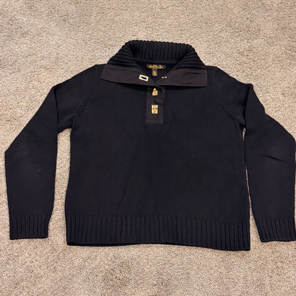 Lauren Ralph Lauren LRL Black Buckle Collar Sweater P/L - Picture 1 of 8